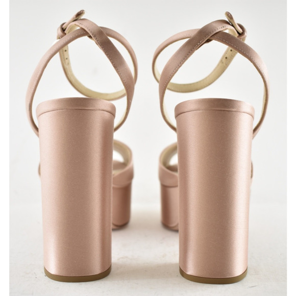 Prada 115mm Nudo Satin Logo Platform Sandal Ankle Strap Block Heel Pump 38.5 - Picture 13 of 14